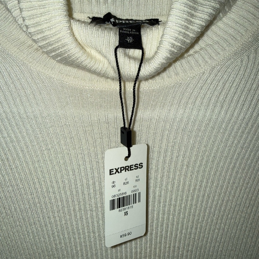 Express Cream Ribbed Knit Turtleneck - Picture 2 of 3
